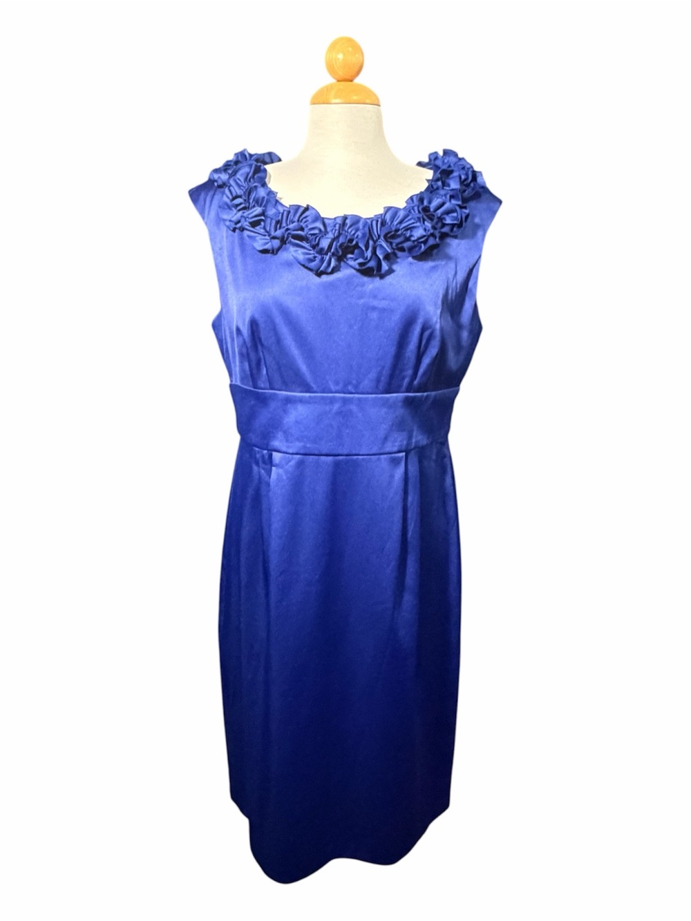 London Times Royal Blue Sleeveless Floral-Trim Sheath Dress